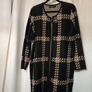 Kasper Black and Tan Checkered Cardigan